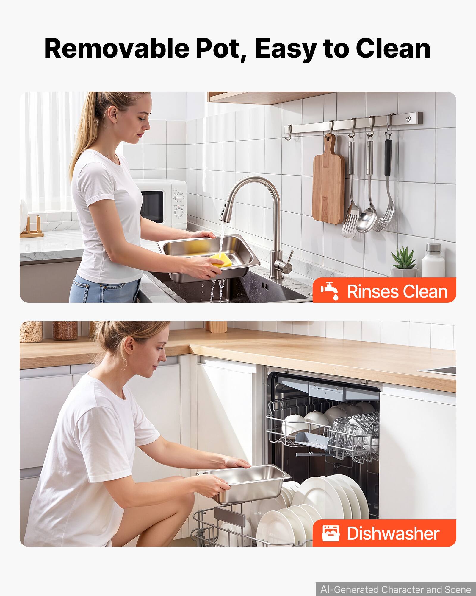 Removable Pot, Easy to Clean

- Rinses Clean
- Dishwasher

AI-Generated Character and Scene