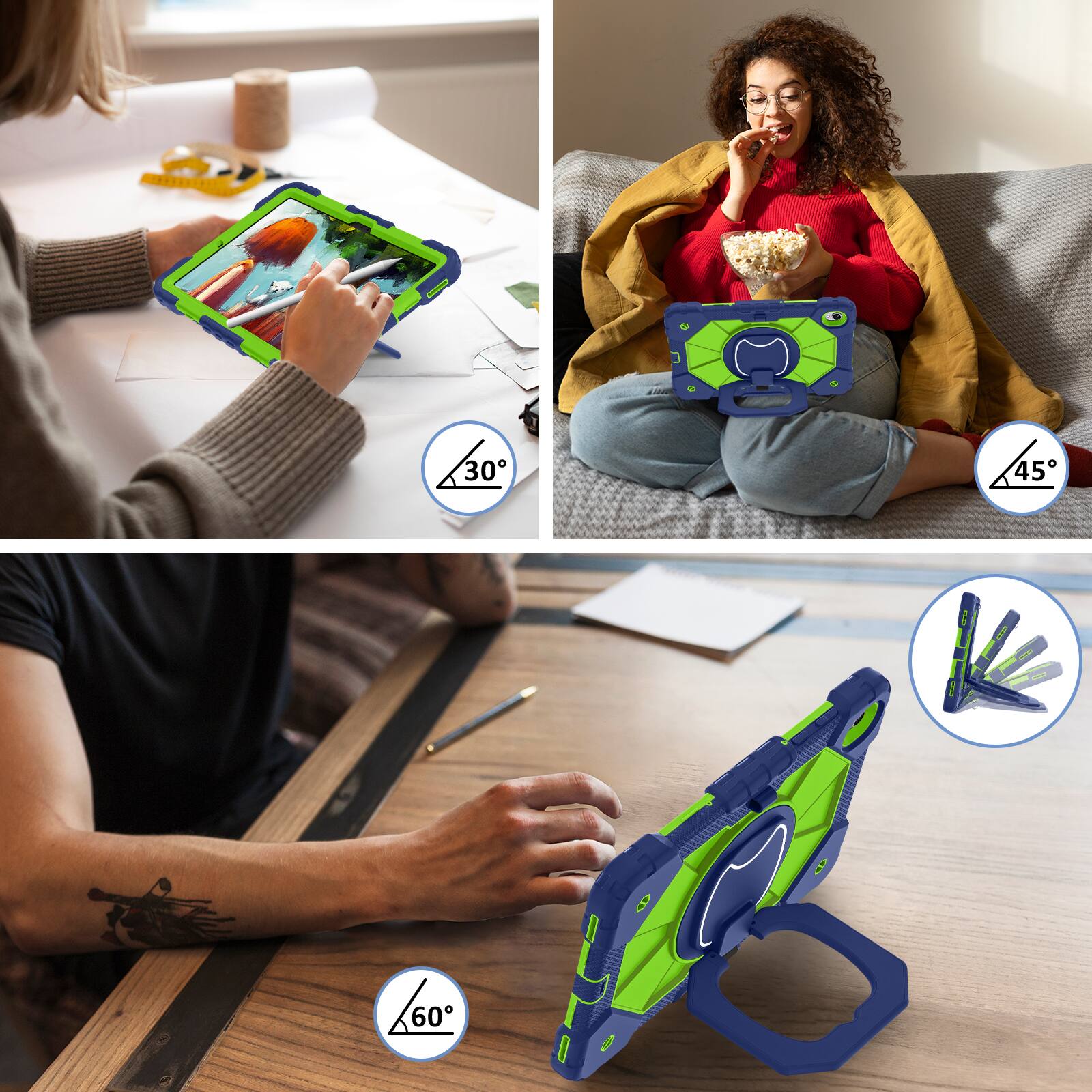 Alt View 3. Dteck - Case for Samsung Galaxy Tab S11 2025 11-inch 3-Layer Rugged Kickstand Handle Grip Cover with Shoulder Strap - Navyblue Green.