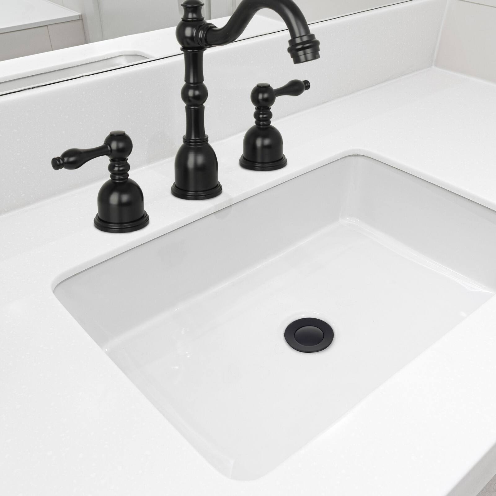 Alt View 2. Akicon - Akicon Pop-Up Bathroom Sink Drain Stopper With Overflow in Matte Black - Matte Black.