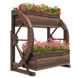 Outsunny - Wagon Planter Box, 2-Tier Raised Garden Bed, for Vegetables Flowers Herbs - Carbonized