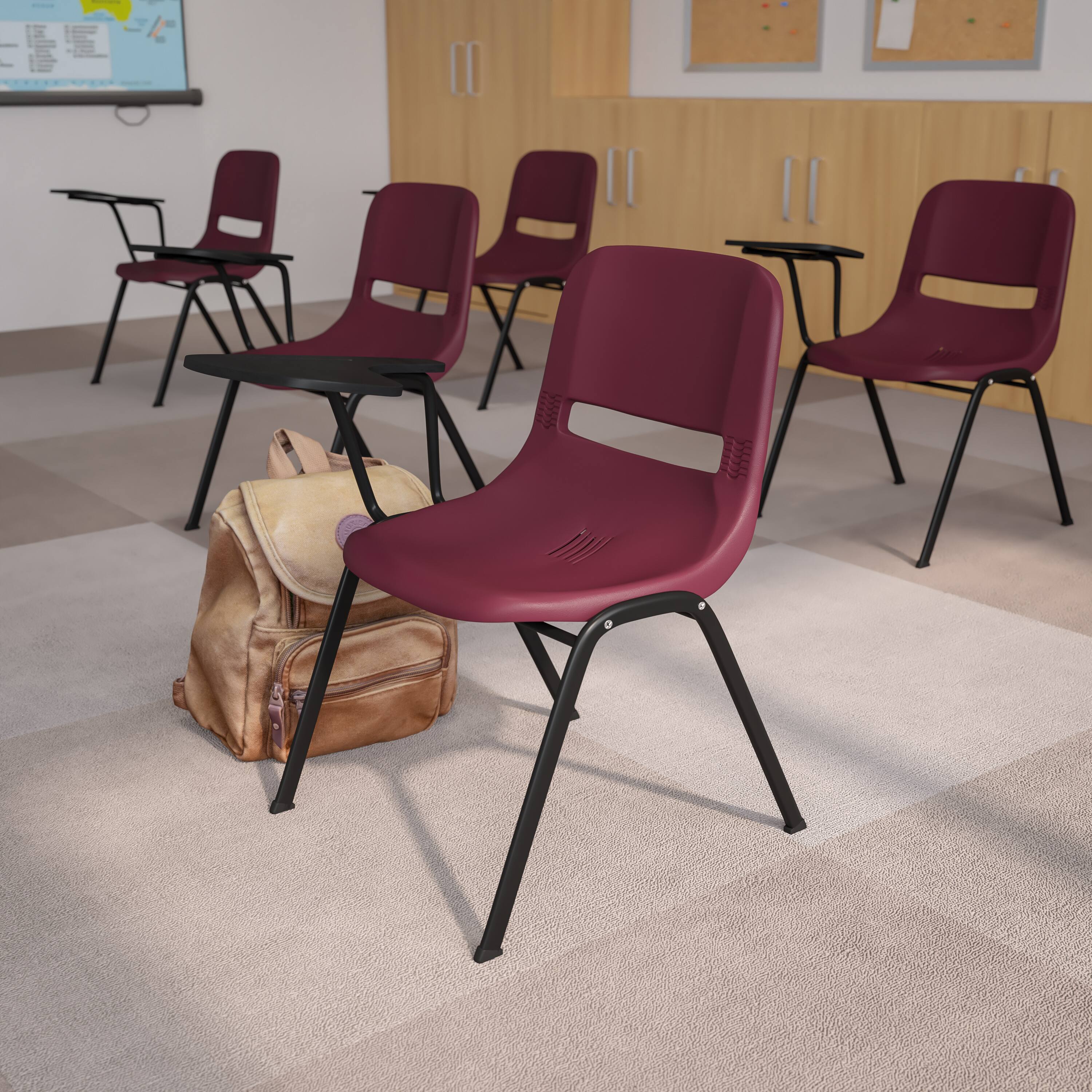 Alt View 1. Emma + Oliver - Ergonomic Shell Chair with Right Handed Flip-Up Tablet - Tablet Arm Desk - Burgundy.