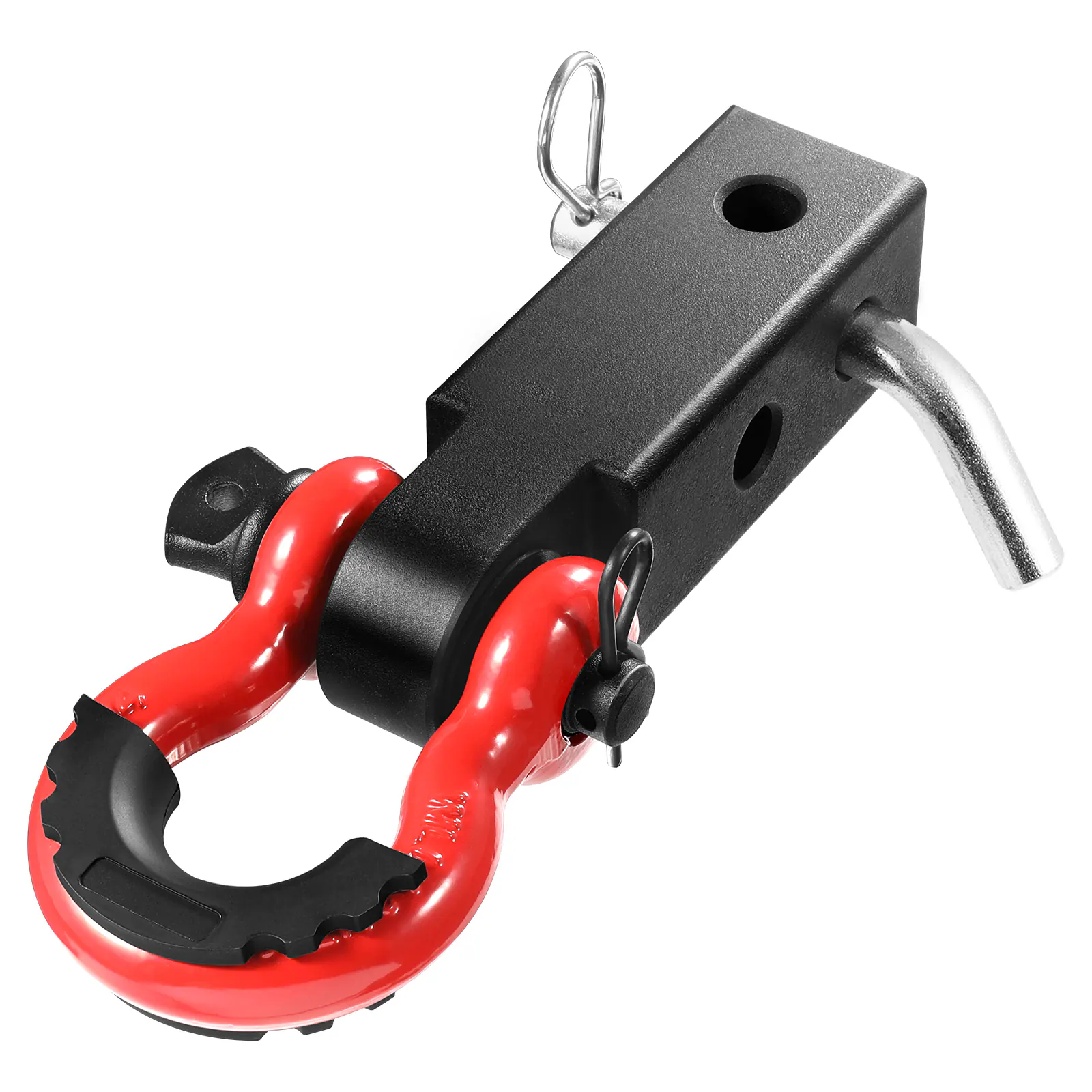 Front. VEVOR - Shackle Hitch Receiver 2", 66000 lbs Breaking Strength, D Ring Shackle with Trailer Hitch Lock Pin - Black,red.