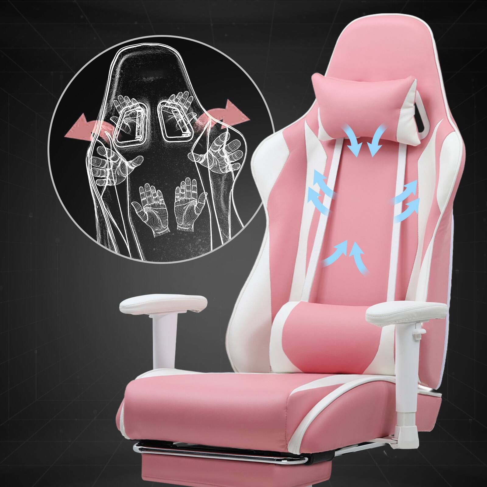 Alt View 3. Egaming - Ergonomic Computer Chair with Footrest Gaming Chair with Headrest and Lumbar - Pink.
