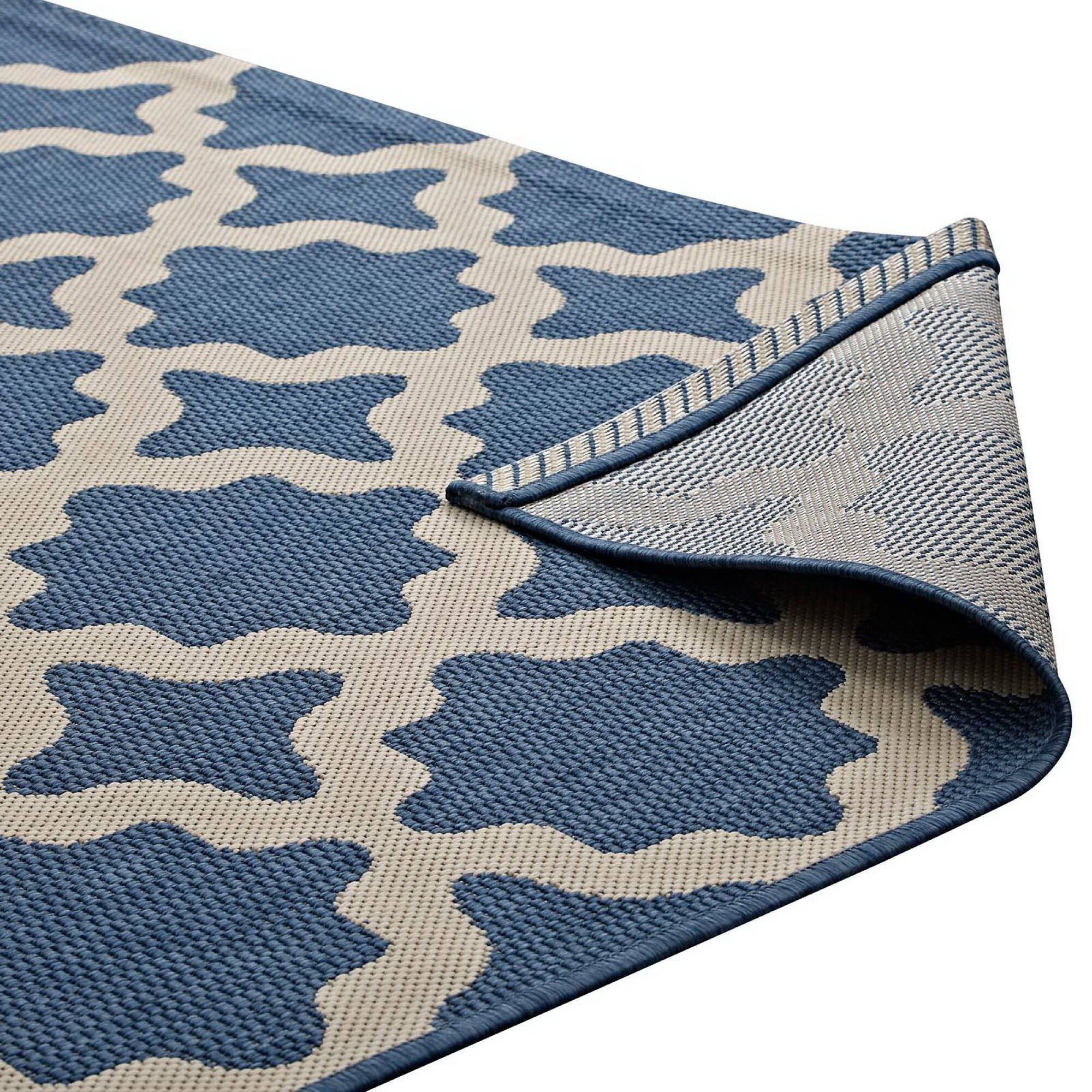 Alt View 3. Modway - Cerelia Moroccan Trellis Indoor and Outdoor Area Rug - Blue and Beige.