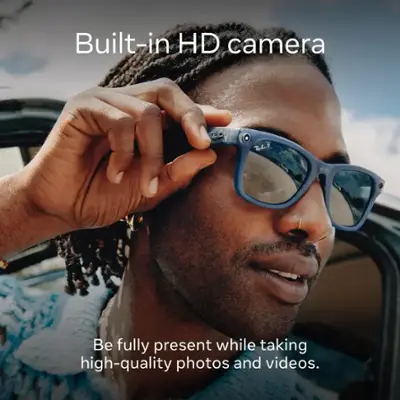 Ray-Ban Meta - Wayfarer Smart Glasses with Meta AI, Audio, Photo, Video Compatibility-Green Lenses (Refurbished) - Shiny Black