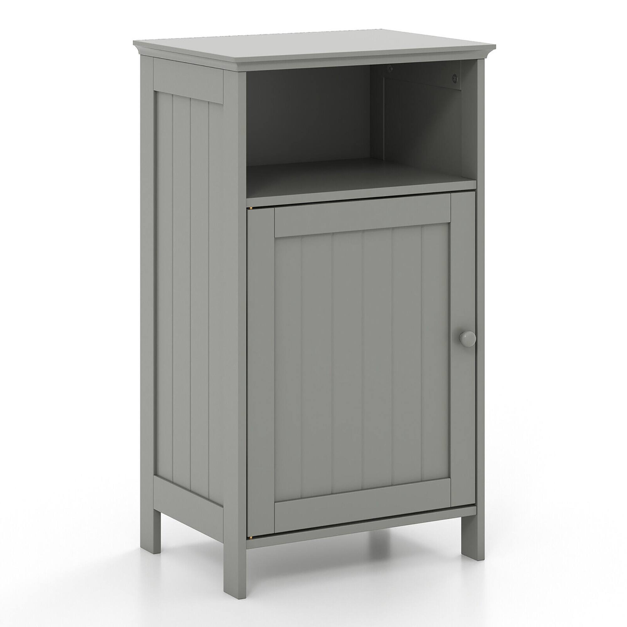 Alt View 9. Gymax - Gymax Bathroom Floor Storage Cabinet Side Table w/ Open Compartment & Adjustable Shelf - Grey.