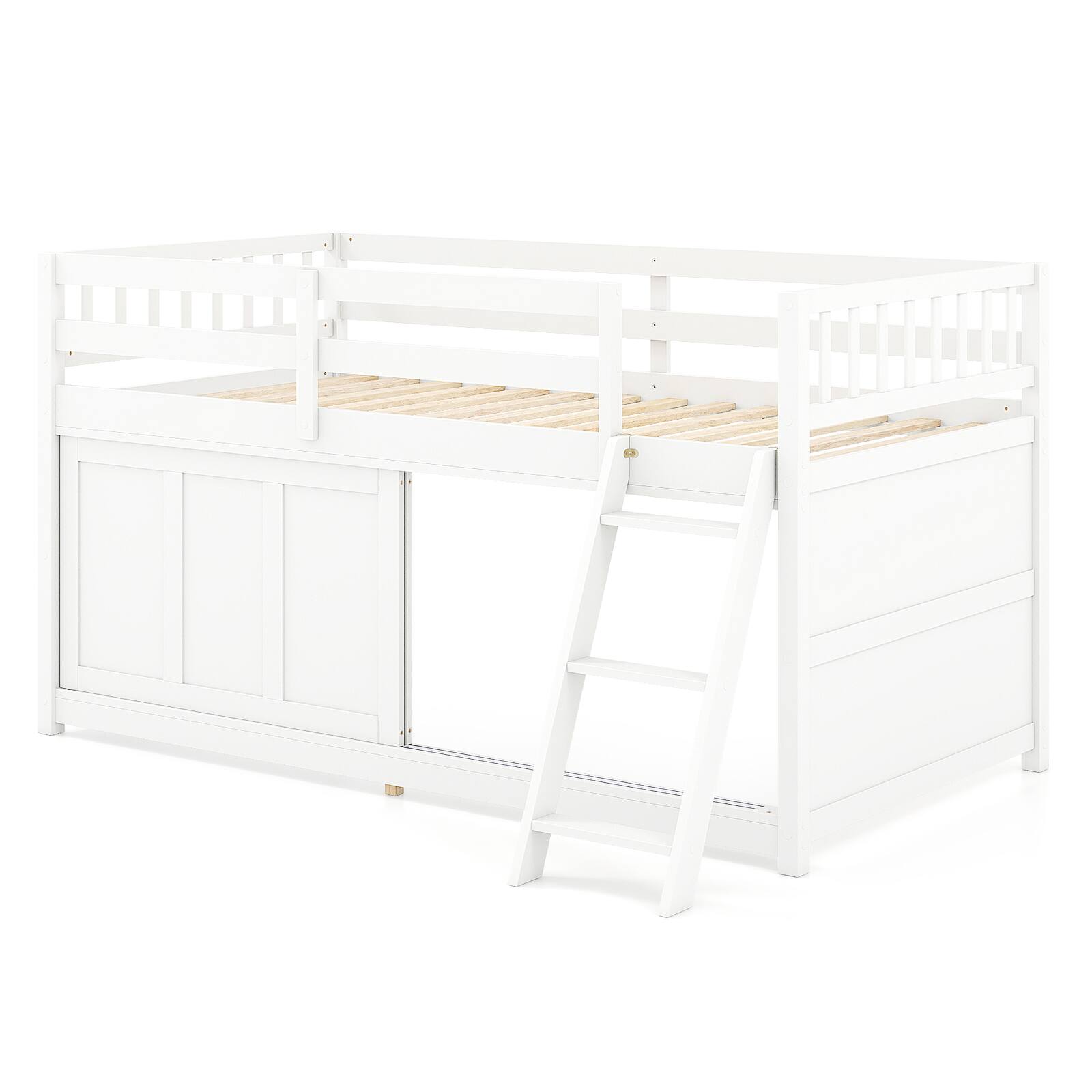 Alt View 7. Costway - Costway Twin Size Loft Bed with Aluminum Sliding Door,Spacious Under-Bed Space, Guardrails - White.