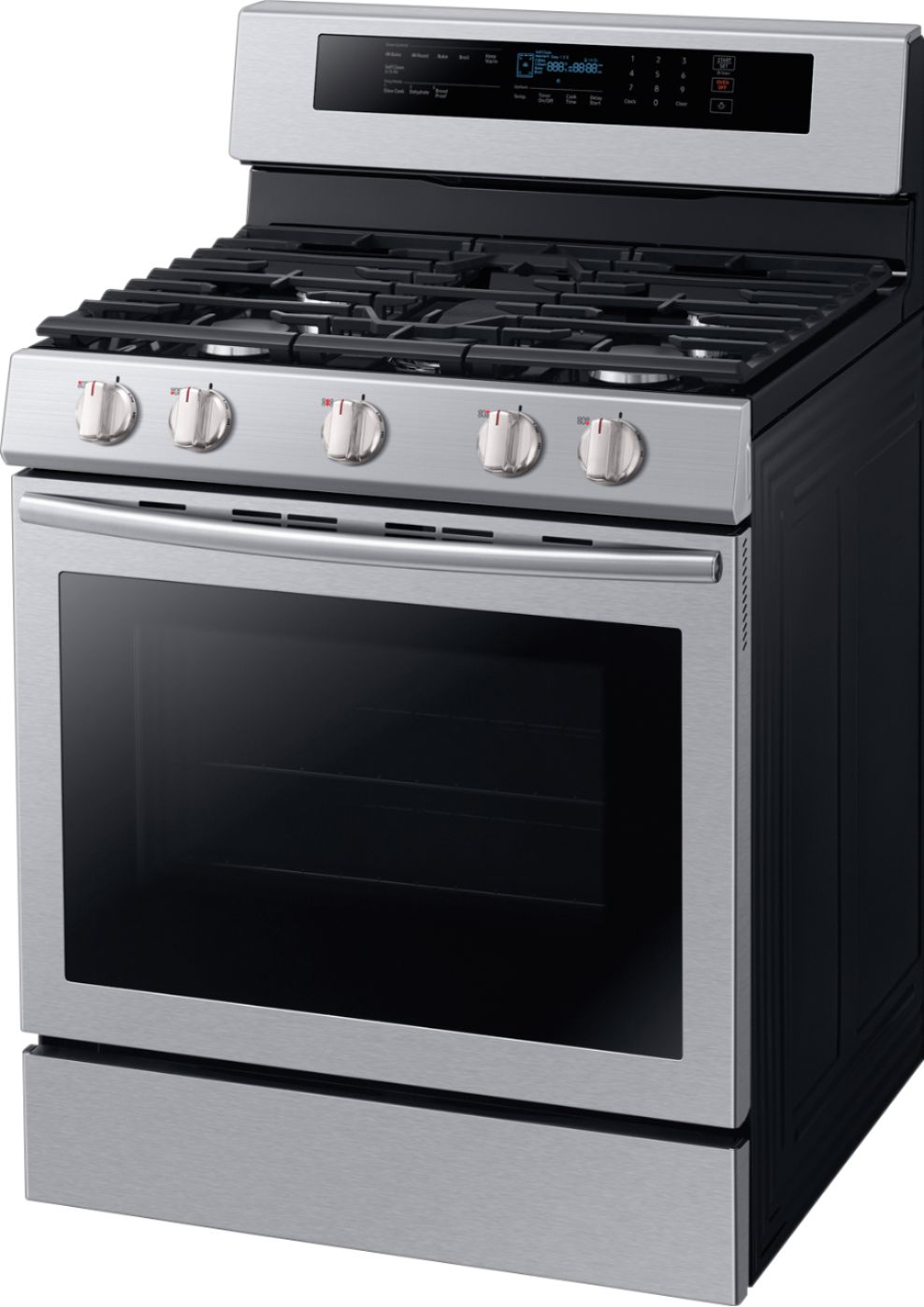 Left View: Samsung - 5.8 Cu. Ft. Self-cleaning Freestanding Gas Convection Range - Stainless steel