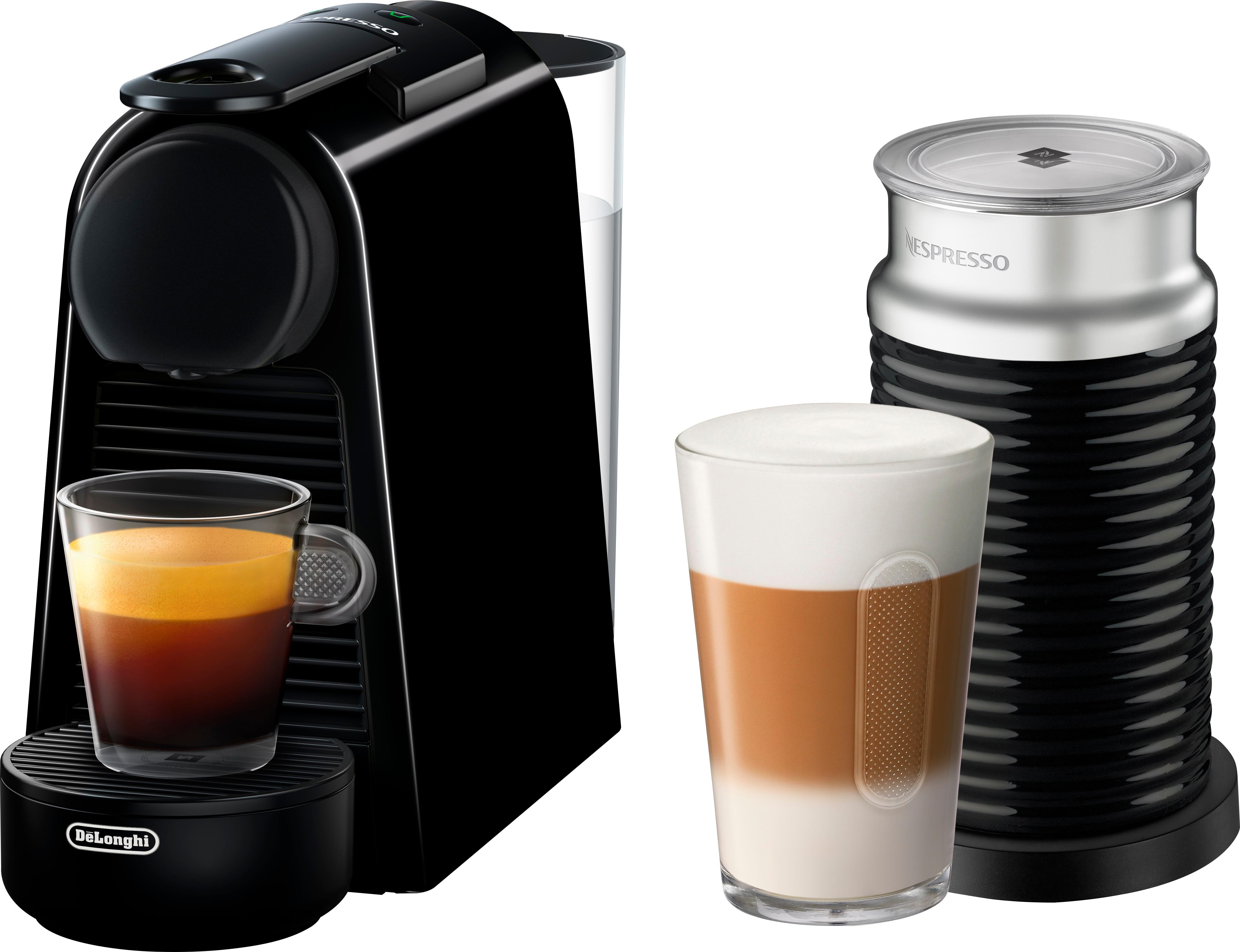 Front. Nespresso - Essenza Mini Espresso Machine by De'Longhi with Aeroccino Milk Frother - Piano Black.