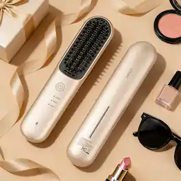 lofans - Cordless Hair Straightener Brush & Portable Ionic Hot Comb, Anti-Scald Travel Styler with 3 Temp Settings - Gold