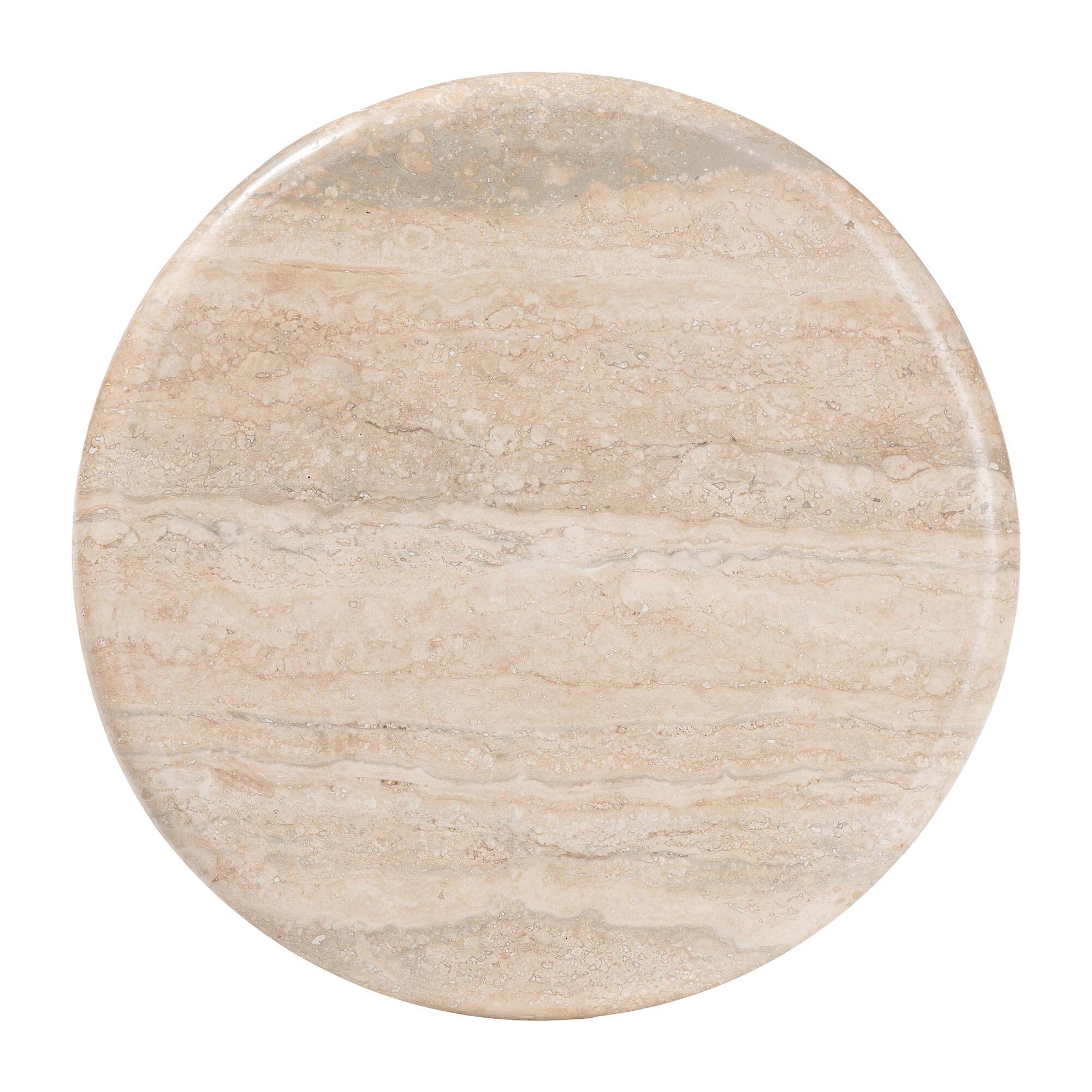 Back. bali & pari - Usama End Table with Marble Stone Top - Sculpted Pedestal Accent Side Table for Living Room or Entryway - Cream/Antique Brown.