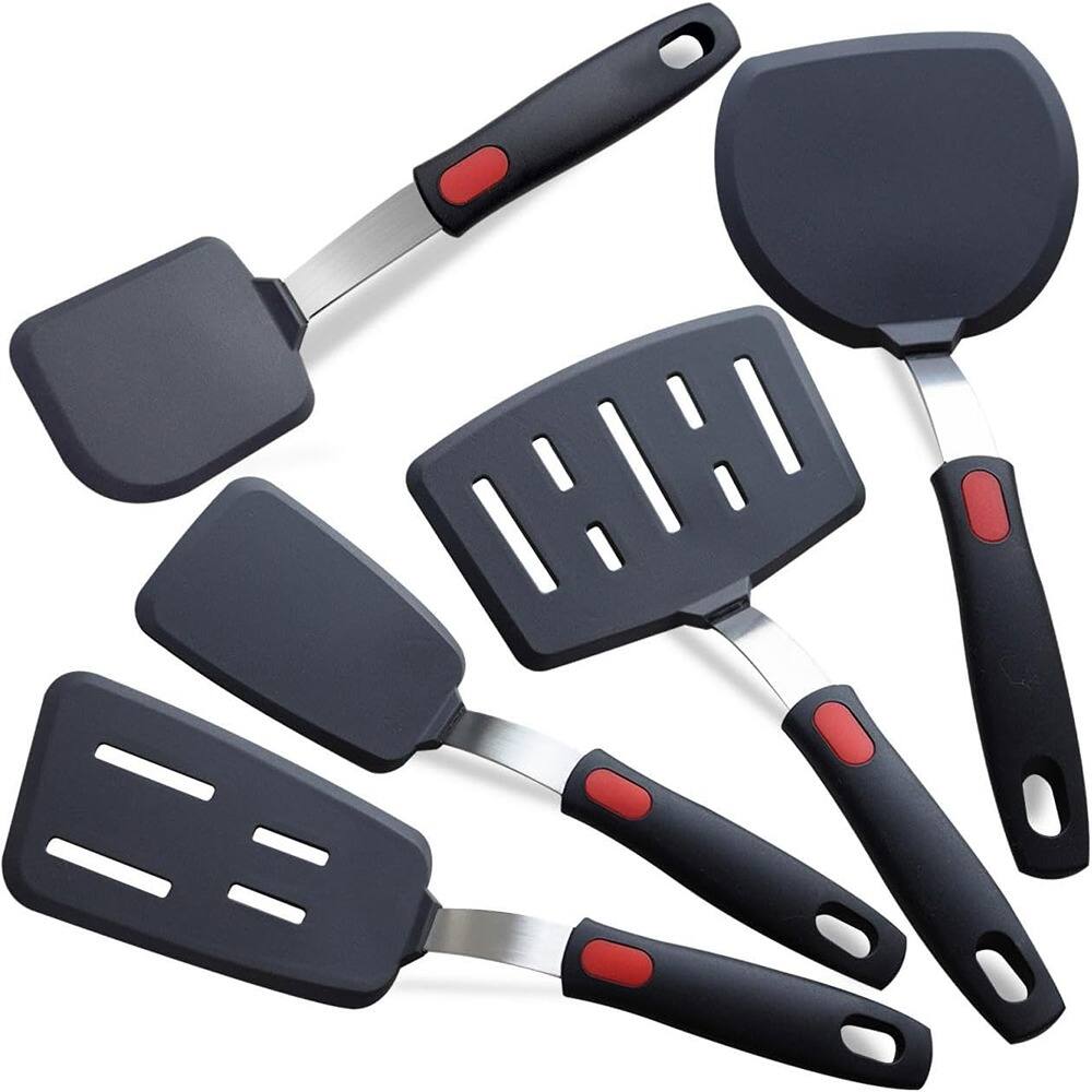 Front. RTMB - 5-piece silicone spatula set for nonstick cookware is heat resistant - Black.