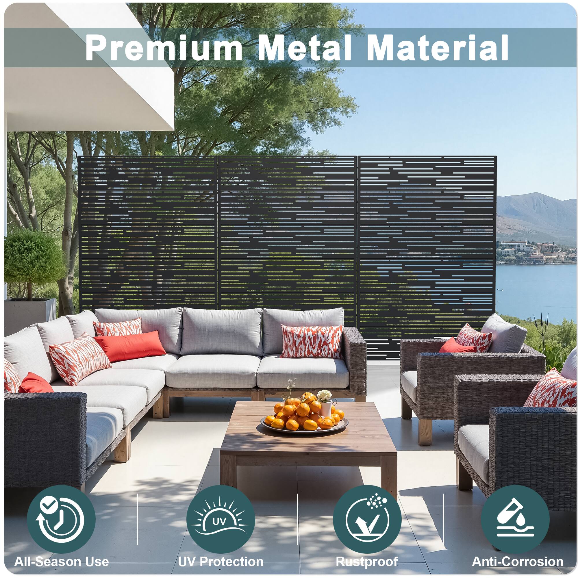 Premium Metal Material

- All-Season Use
- UV Protection
- Rustproof
- Anti-Corrosion