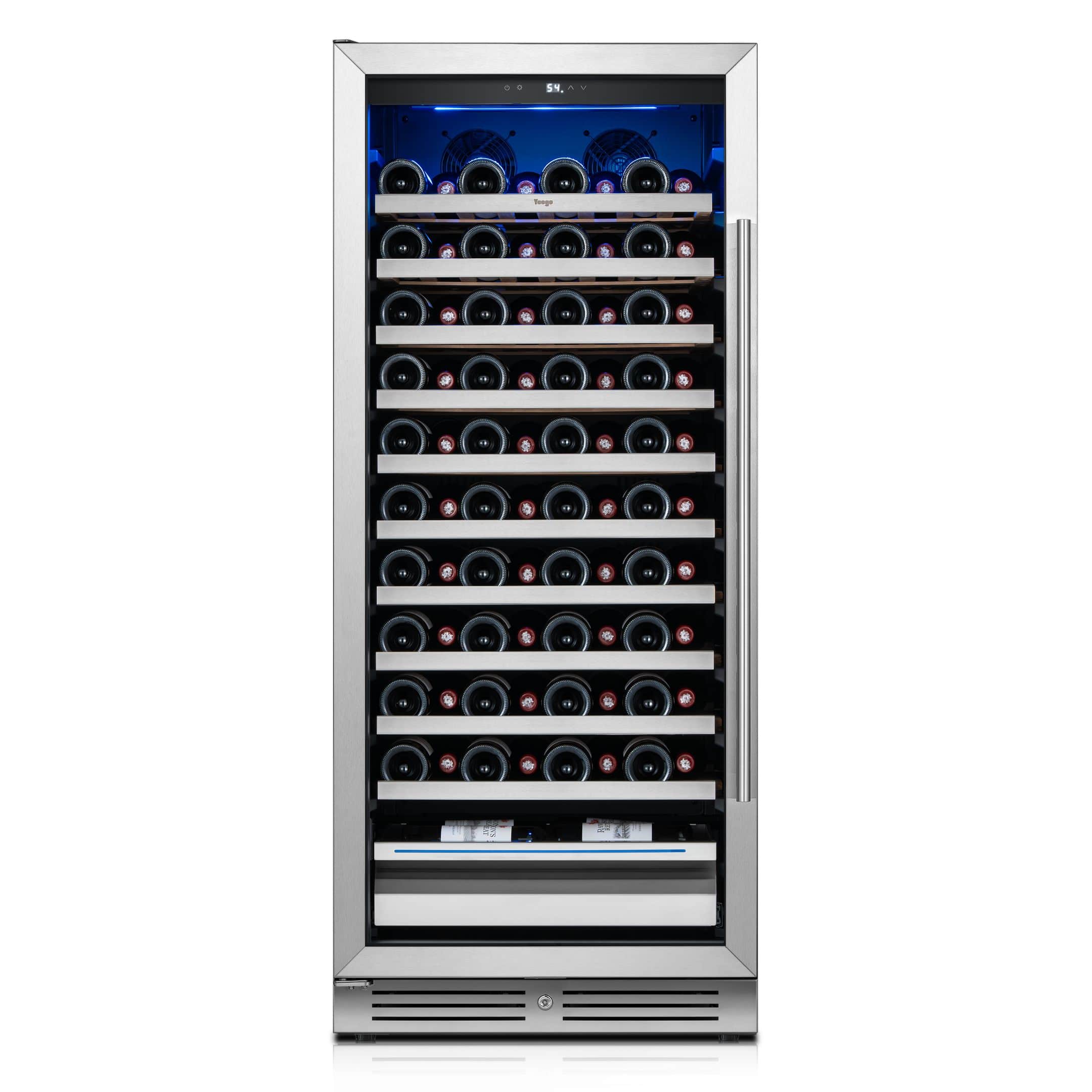 Yeego - 24 inch Wine Cooler Refrigerator, 89-Bottle , 40°F-65°F , Built-in or Freestanding Wine Fridge for Home/Bar/Kitchen - Stainless Steel