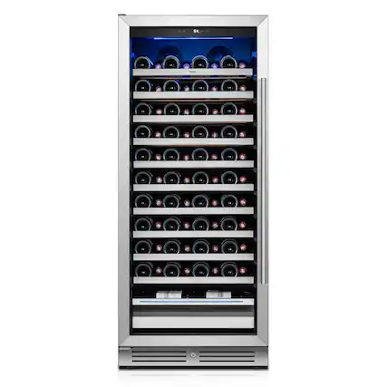 Front. Yeego - 24 inch Wine Cooler Refrigerator, 89-Bottle , 40°F-65°F , Built-in or Freestanding Wine Fridge for Home/Bar/Kitchen - Stainless Steel.