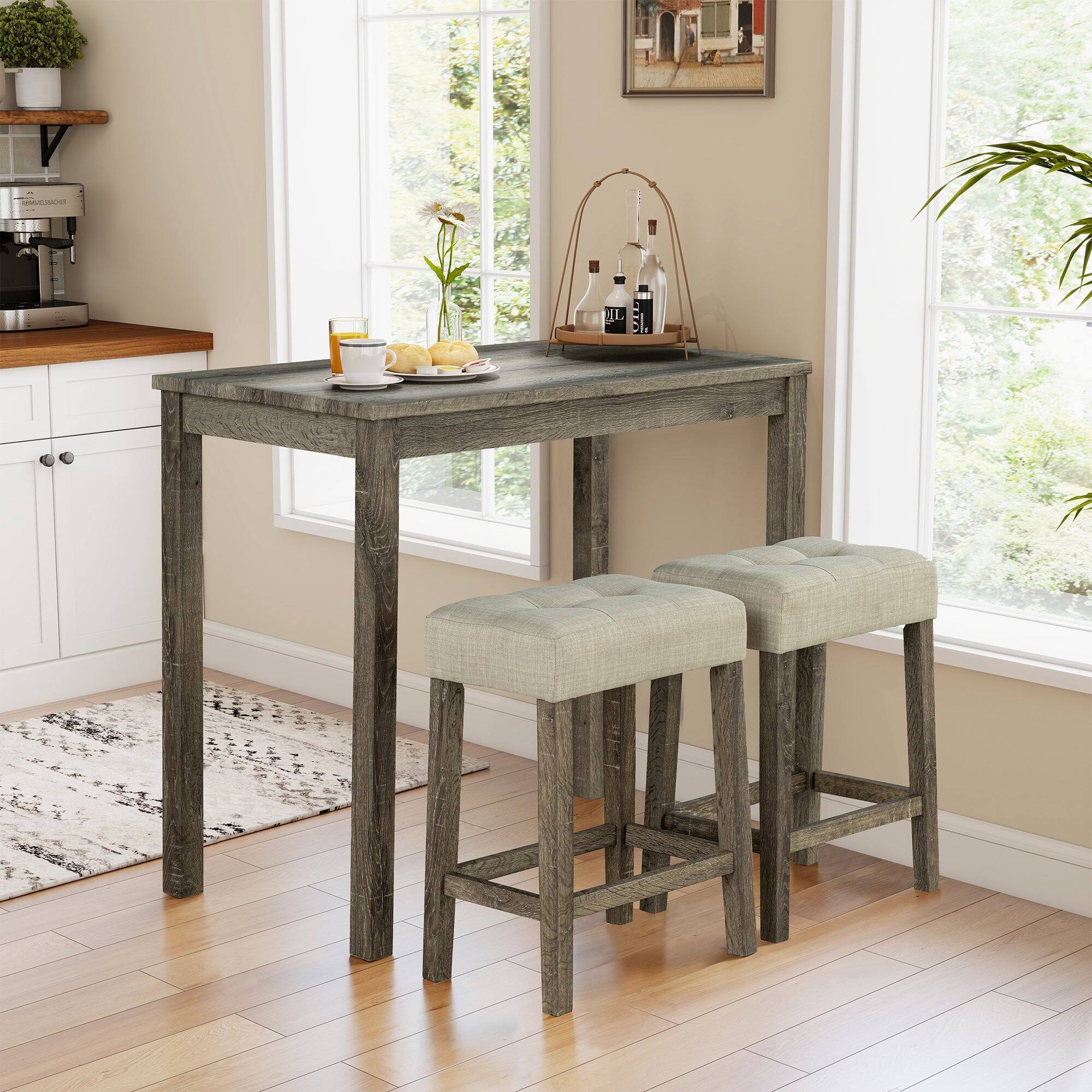 Alt View 4. Boyel Living - Brown 3-Piece 36 in. H Bar Table Set with Engineered Wood Top Dining Table and 2-Stools - Brown.