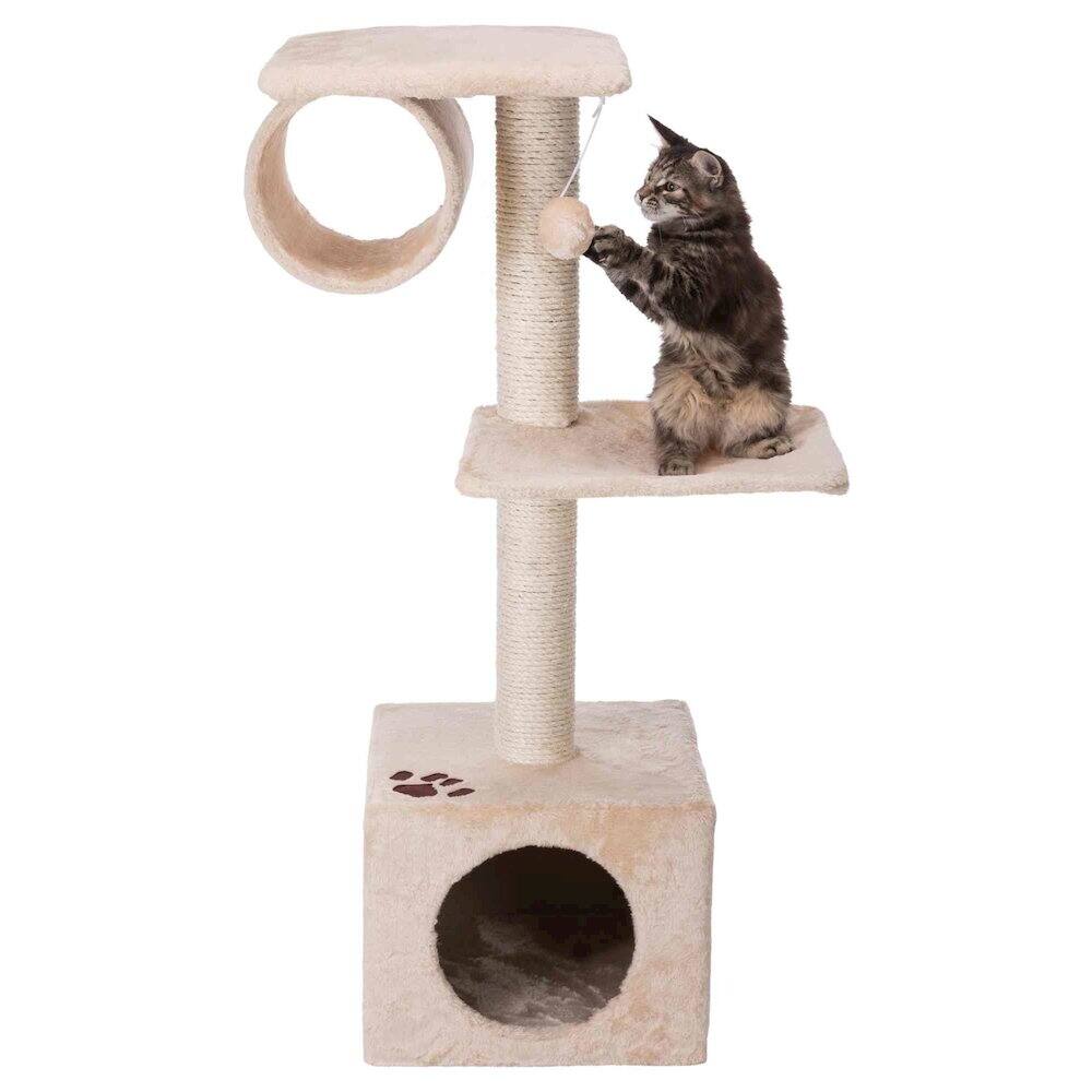 Left. TRIXIE - San Fernando Plush & Sisal 3-Level Cat Tree, Scratching Posts & Condo - Beige.