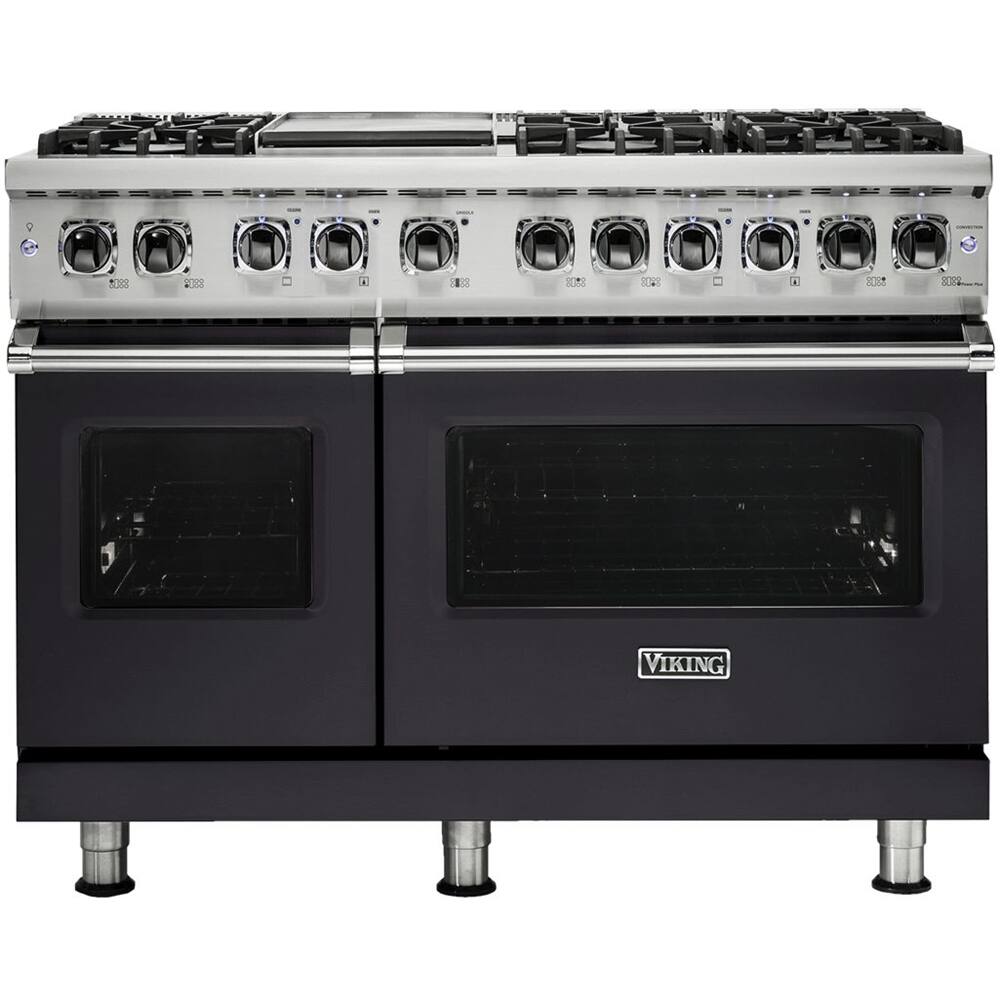 Front. Viking - Self-Cleaning Freestanding Double Oven Dual Fuel Convection Range - Graphite Gray.