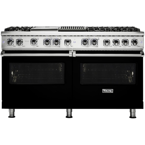 Viking - 9.4 Cu. Ft. Self-Cleaning Freestanding Double Oven Dual Fuel LP Gas Convection Range - Black