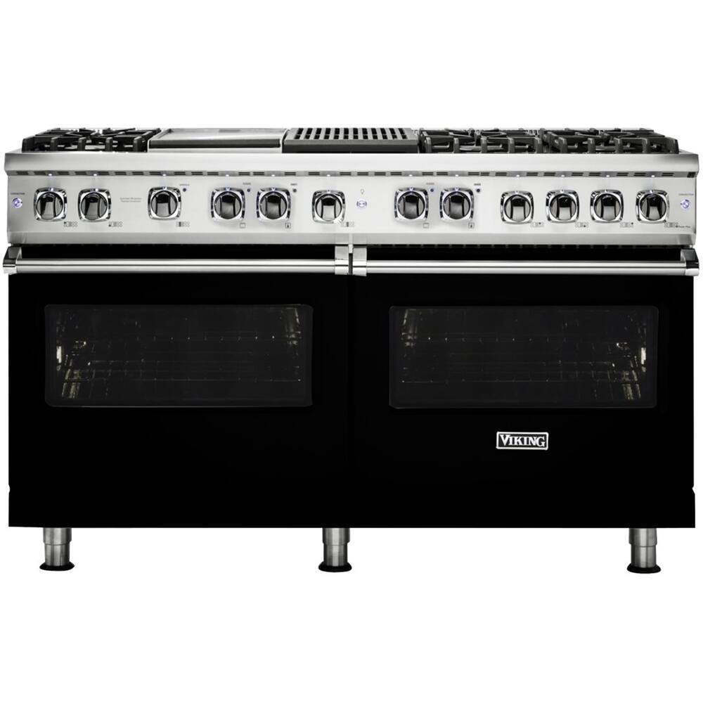 Viking - Self-Cleaning Freestanding Double Oven Dual Fuel Convection Range - Black - Front_Zoom