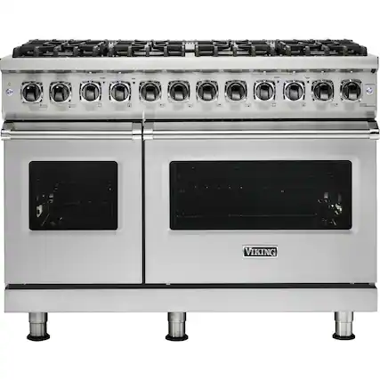 Front. Viking - 5-Series Dual Fuel Self-Clean 48"W Sealed Burner Range - Stainless Steel.
