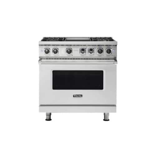 Front. Viking - 5-Series 5.6 Cu. Ft. Self-Cleaning Freestanding Dual Fuel Convection Range - Stainless Steel.