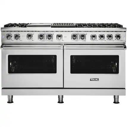 Front. Viking - 5-Series Dual Fuel Self-Clean 60"W Sealed Burner Range - Stainless Steel.