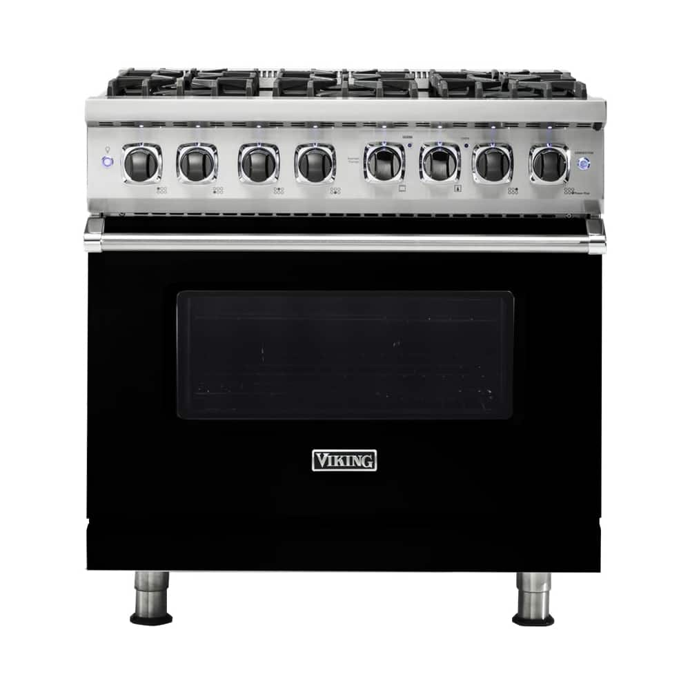 Front. Viking - 5.6 Cu. Ft. Self-Cleaning Freestanding Dual Fuel LP Gas Convection Range - Black.