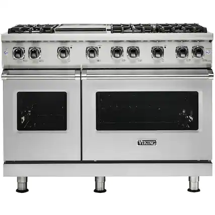 Front. Viking - Professional 5 Series 6.1 Cu. Ft. Freestanding Double Oven Gas Convection Range - Stainless Steel.