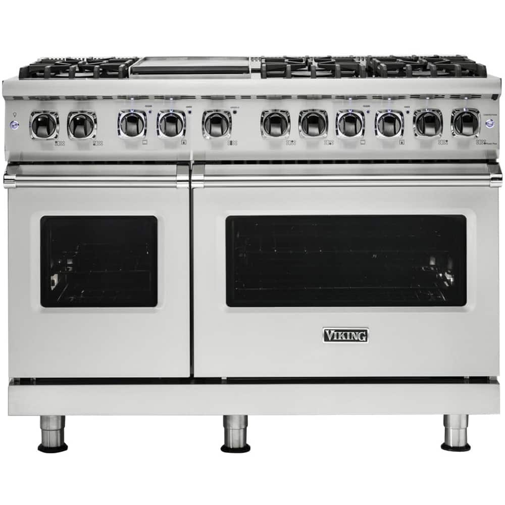 Front. Viking - 5-Series Dual Fuel Self-Clean 48"W Sealed Burner Range - Stainless steel.