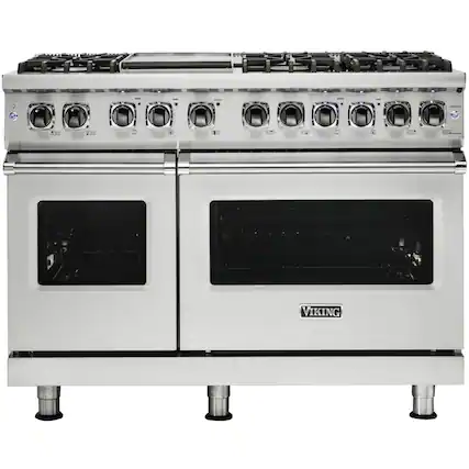 Front. Viking - 5-Series Dual Fuel Self-Clean 48"W Sealed Burner Range - Stainless steel.