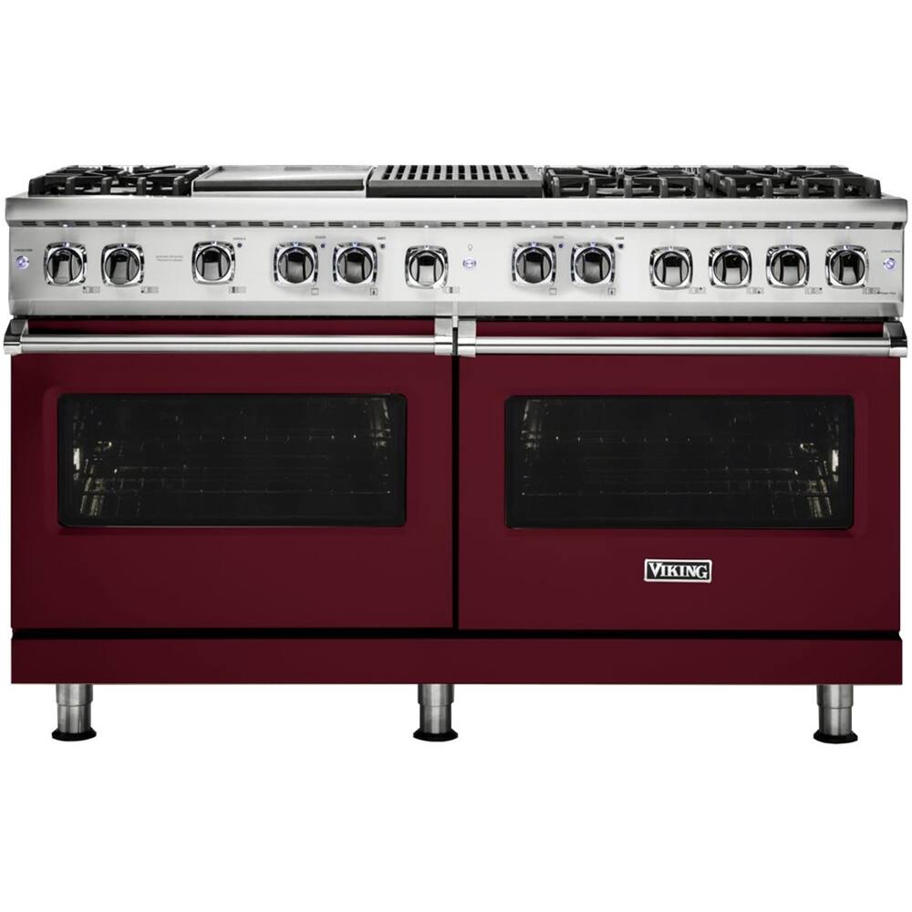 Viking - Self-Cleaning Freestanding Double Oven Dual Fuel Convection Range - Burgundy - Front_Zoom