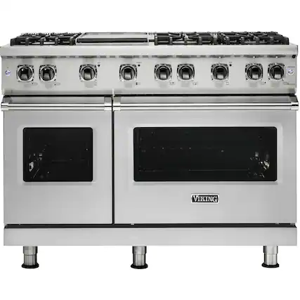 Front. Viking - 6.1 Cu. Ft. Freestanding Double Oven LP Gas Convection Range - Stainless Steel.