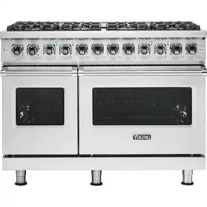 Front. Viking - 5-Series Dual Fuel Self-Clean 48"W Sealed Burner Range - Stainless steel.