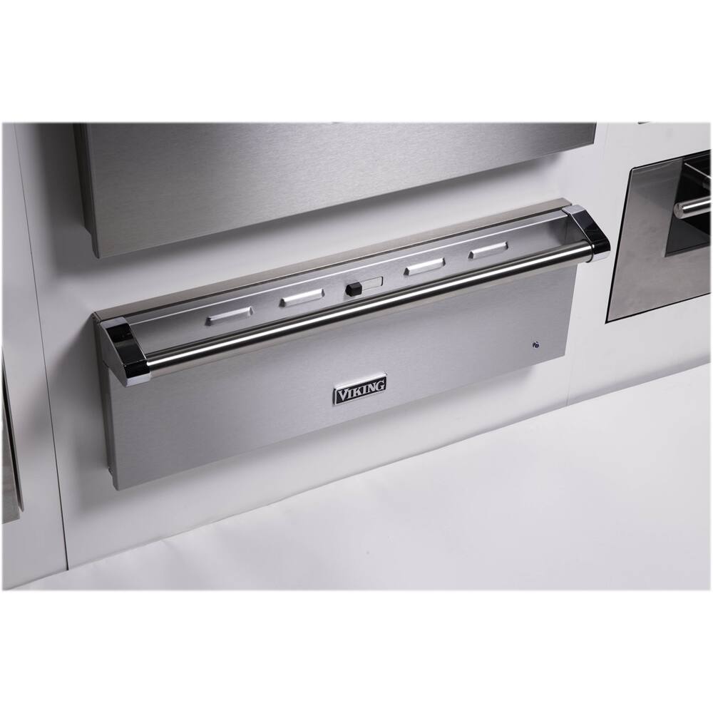 Left View: Thermador - 30" Short Storage Drawer - Silver