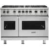 Front. Viking - Professional 5 Series 6.1 Cu. Ft. Freestanding Double Oven LP Gas Convection Range - Stainless Steel.