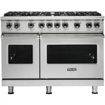 Front. Viking - Professional 5 Series 6.1 Cu. Ft. Freestanding Double Oven LP Gas Convection Range - Stainless Steel.