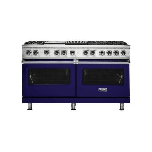 Viking - Self-Cleaning Freestanding Double Oven Dual Fuel Convection Range - Cobalt Blue - Front_Standard