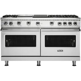 Viking - 8.0 Cu. Ft. 60"W. Professional 5 Series Freestanding Double Oven Liquid Propane Gas Convection Range - Stainless Steel