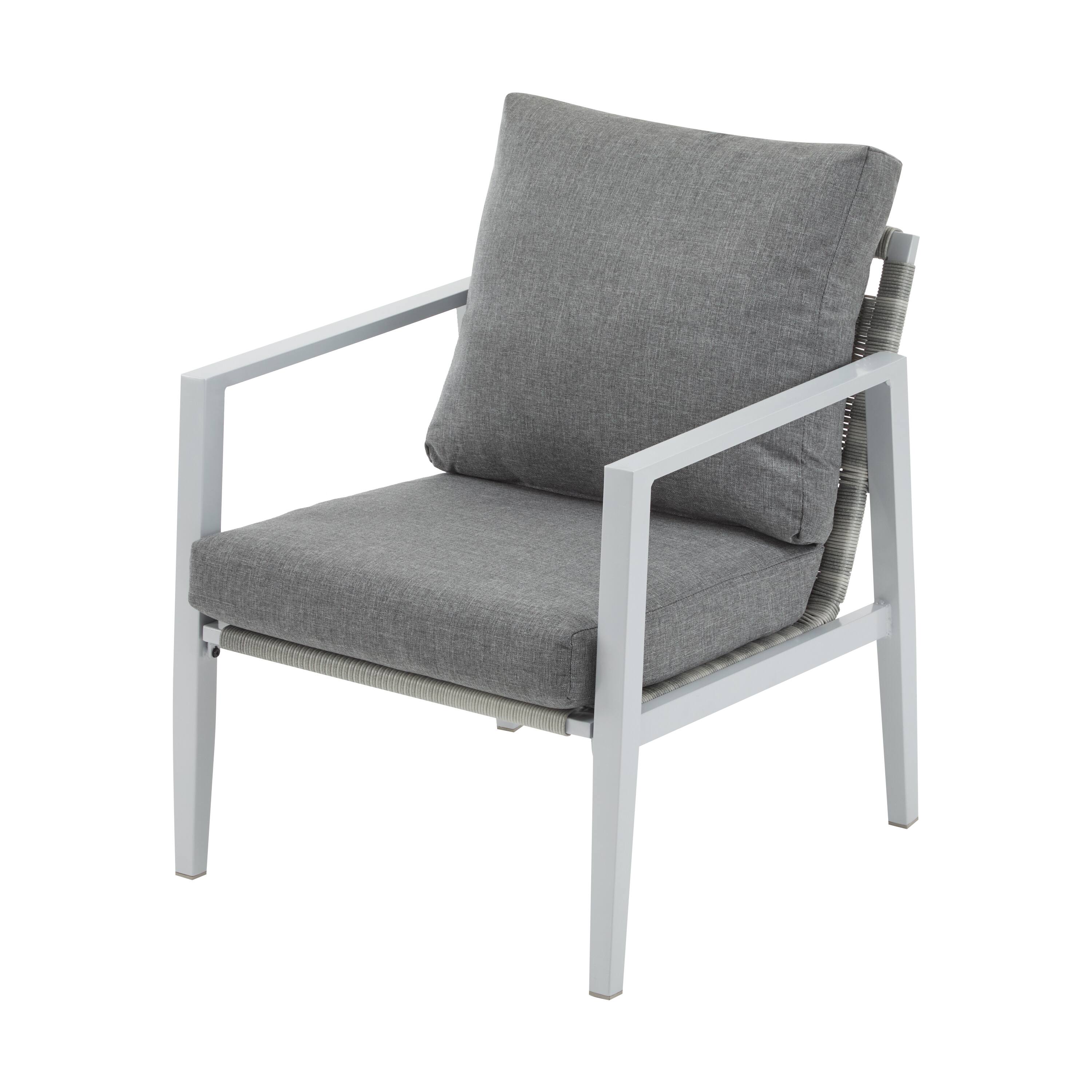 SlickBlue - Modern Rope Accent Lounge Chair – Aluminum Frame with Plush Cushions for Patio - Silver, Grey