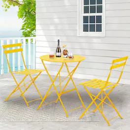 U-HOMY - Foldable 3-Piece Outdoor Bistro Set – Rust-Resistant Patio Table and Chairs, Lightweight for Balcony Use - Yellow