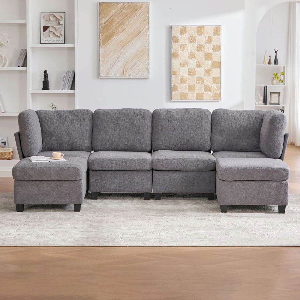 Front. Kadyn - U-Shaped 6-Seat Sectional, Convertible Modular Design with Chaise and Storage Ottoman, Gray - Gray.