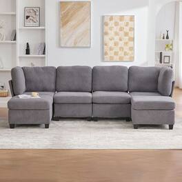 Kadyn - U-Shaped 6-Seat Sectional, Convertible Modular Design with Chaise and Storage Ottoman, Gray - Gray