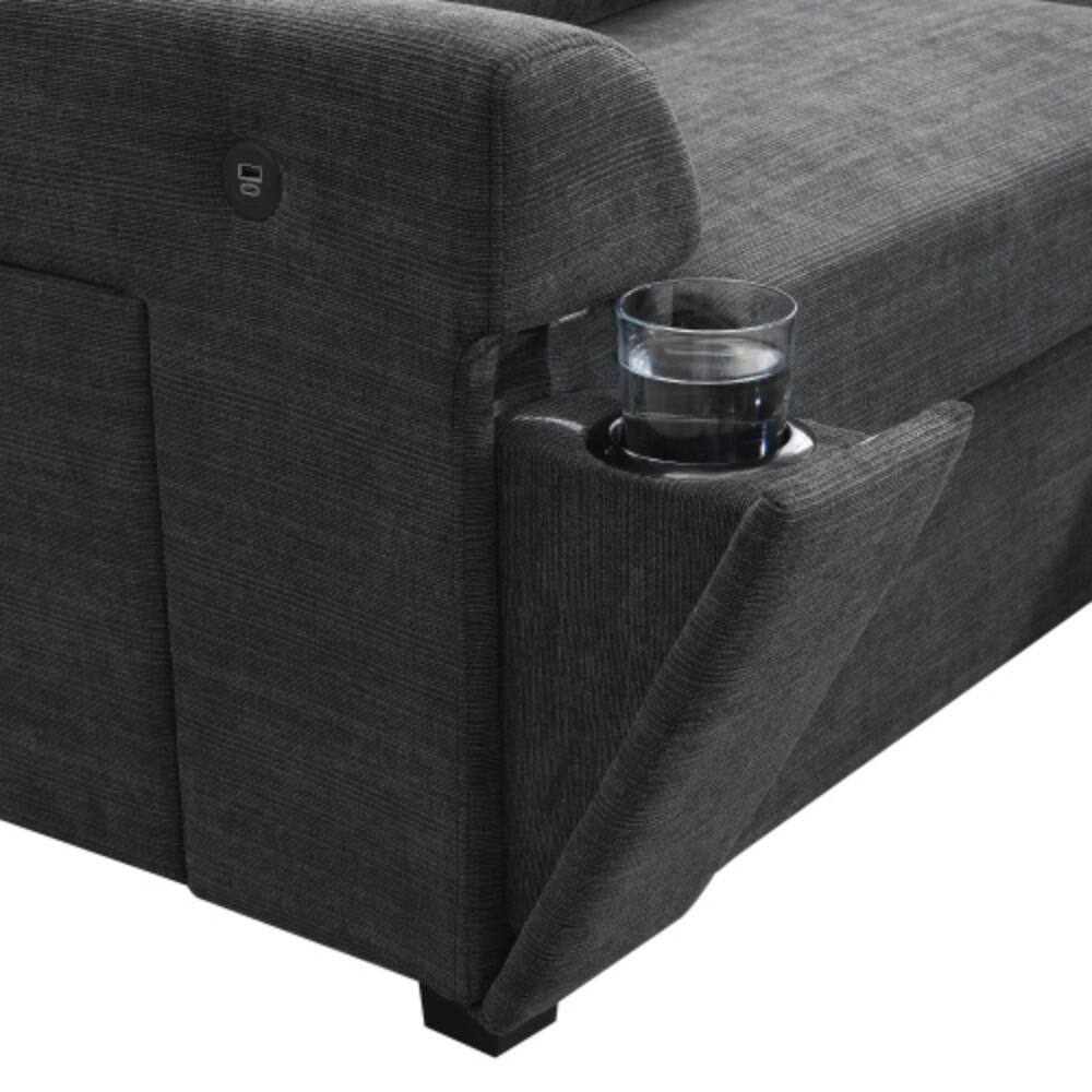 Alt View 5. LUCKY ONE - 128" U-Shaped 6-Seat Chenille Sectional Sofa w/ Oversized Ottoman Armrest Storage USB Ports - Black.