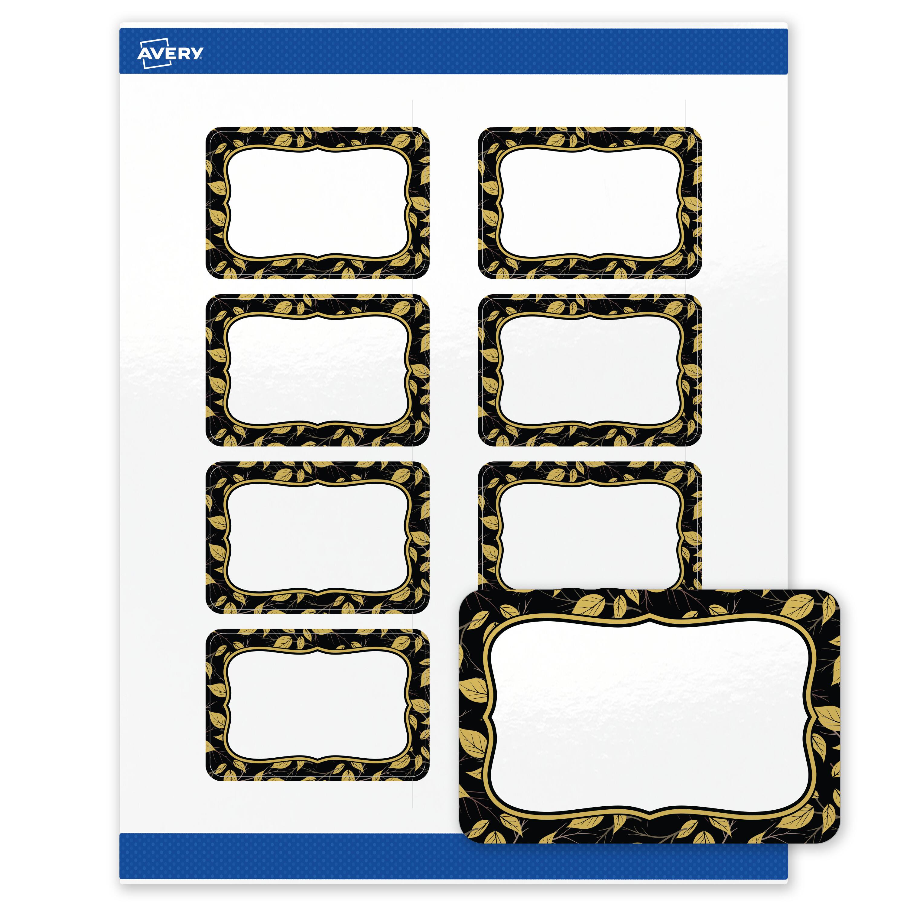 Front. Avery - Avery Labels, 2" x 3", Glossy White, Black Flourish/Golden Leaves - White.