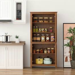 Kadyn - 64-Inch 4-Door Pantry with 3 Adjustable Interior Shelves, Oak - Brown