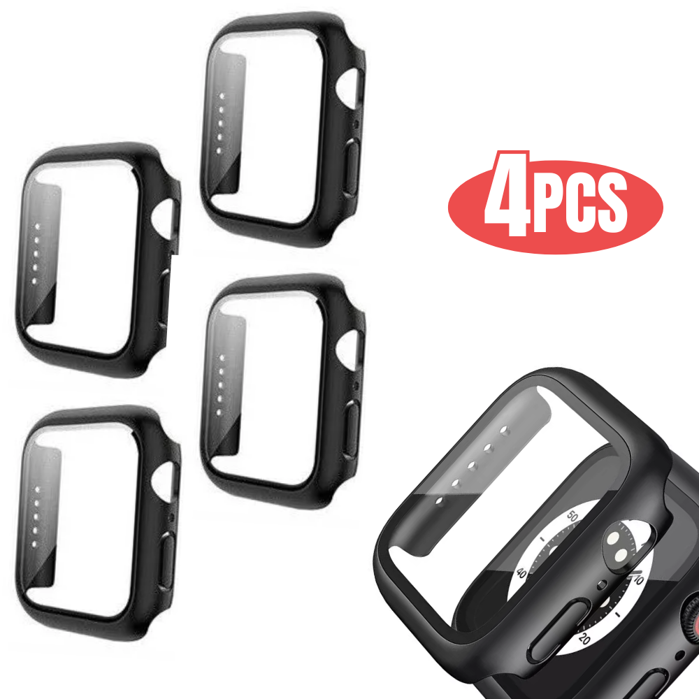 Front. Qixxronics - 4PACK for Apple Watch Series 6/5/4/SE1/SE2 (44mm) Screen Protector Case, Full Cover Protection - Black.