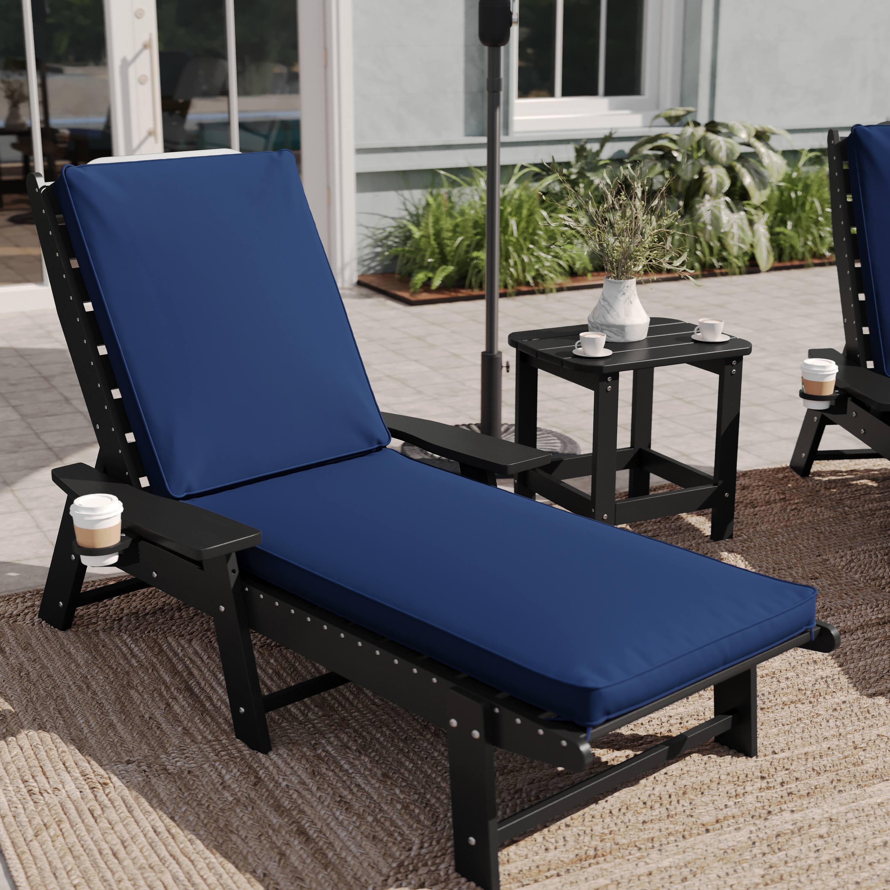 Alt View 1. Emma + Oliver - Kavala Outdoor Water-Resistant Chaise Lounge Patio Cushion - Navy.