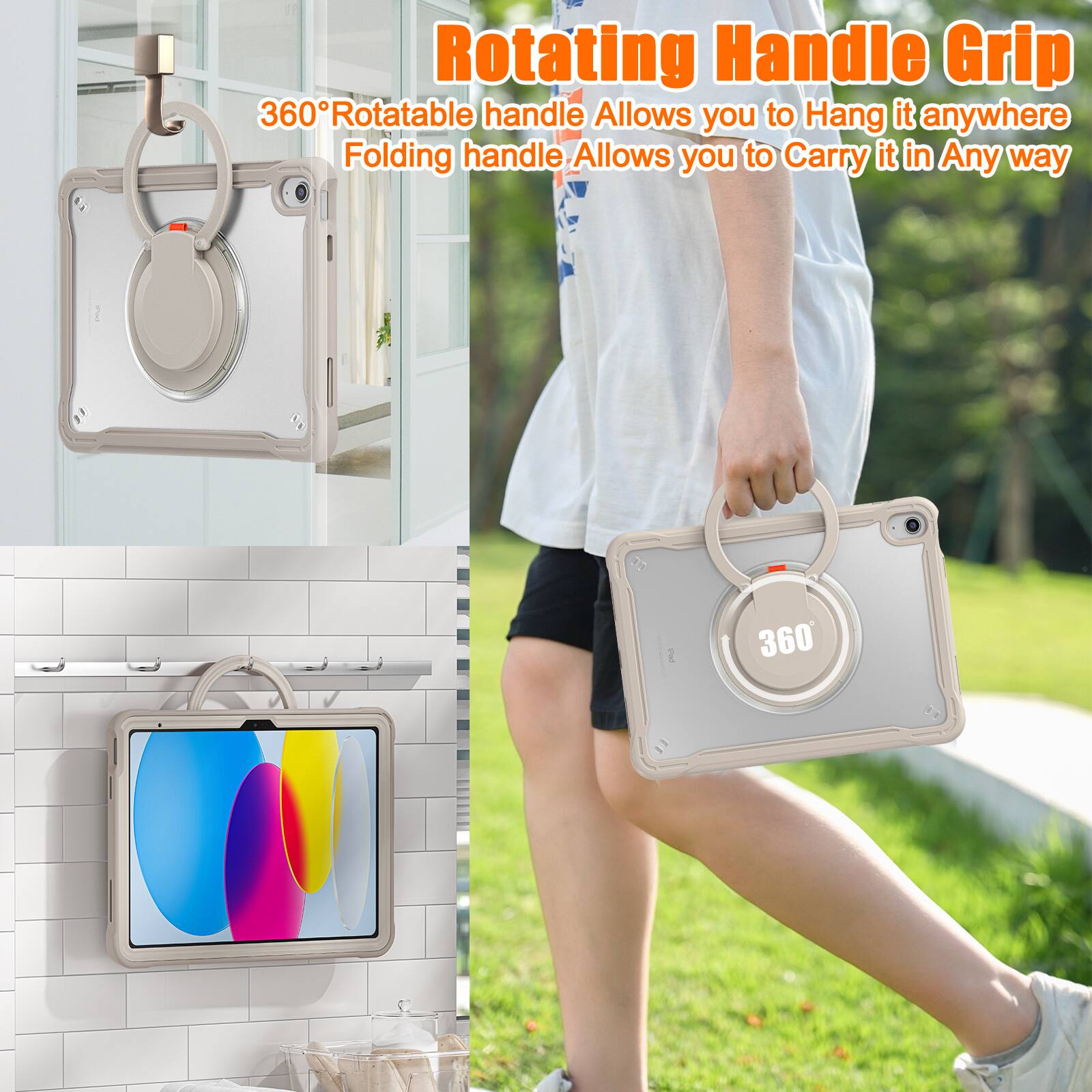 Rotating Handle Grip  
360° Rotatable handle Allows you to Hang it anywhere  
Folding handle Allows you to Carry it in Any way