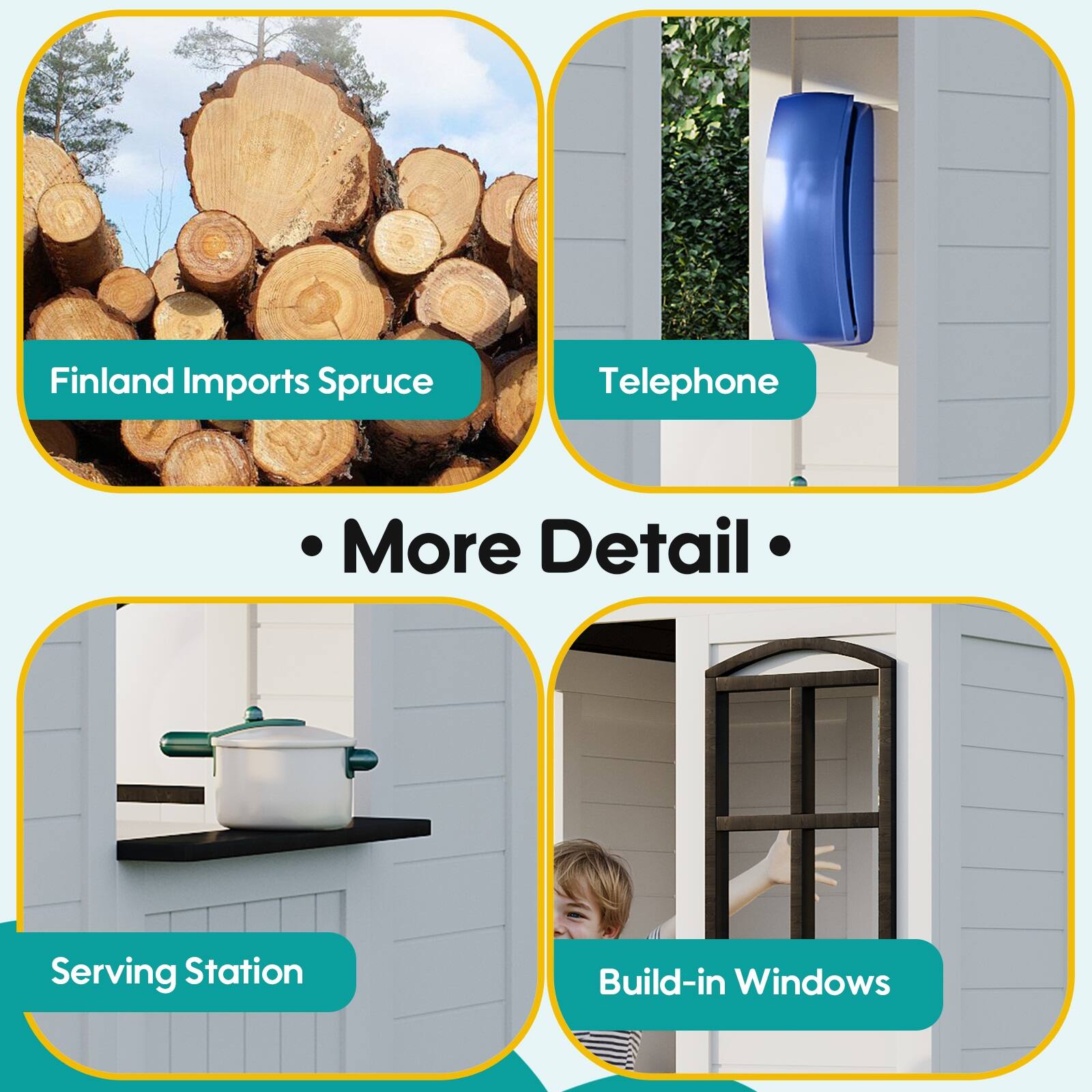 - Finland Imports Spruce
- Telephone
- Serving Station
- Build-in Windows

More Detail